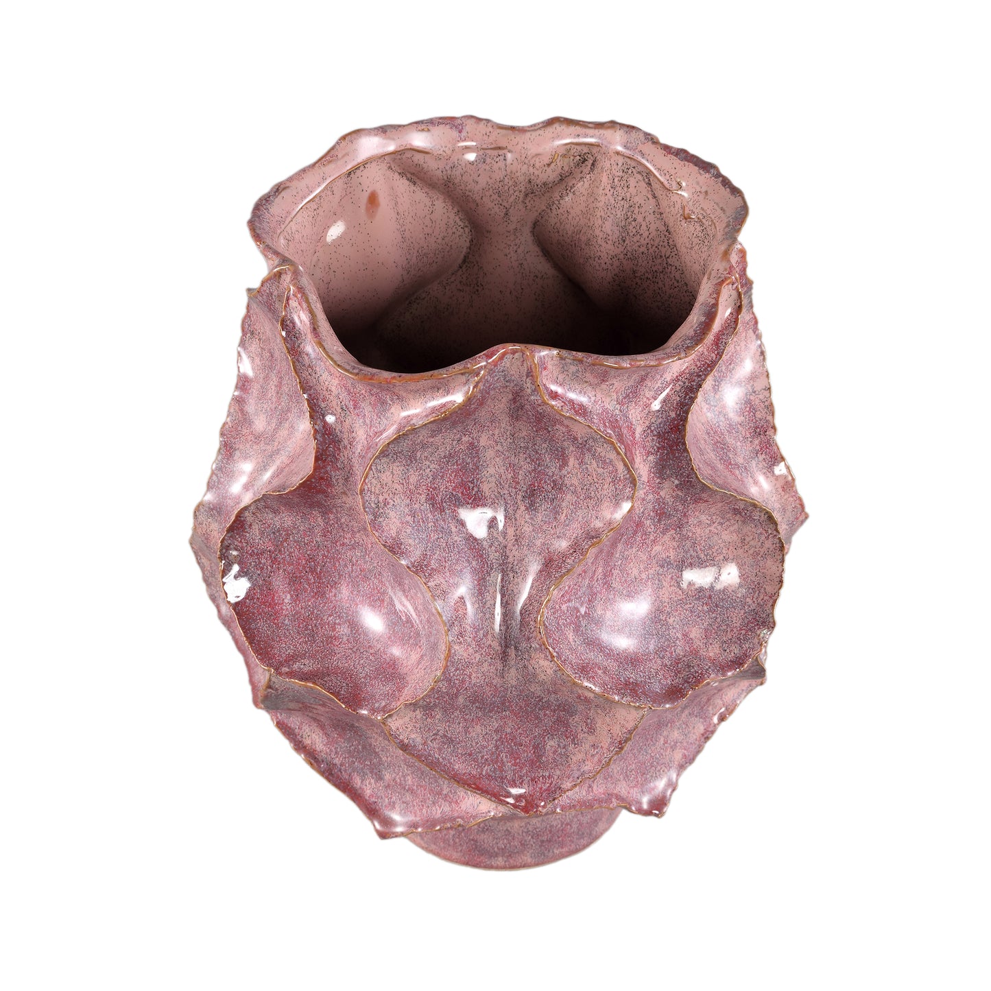 Cu Pink Ceramic Pot Irregular Dented On Foot L