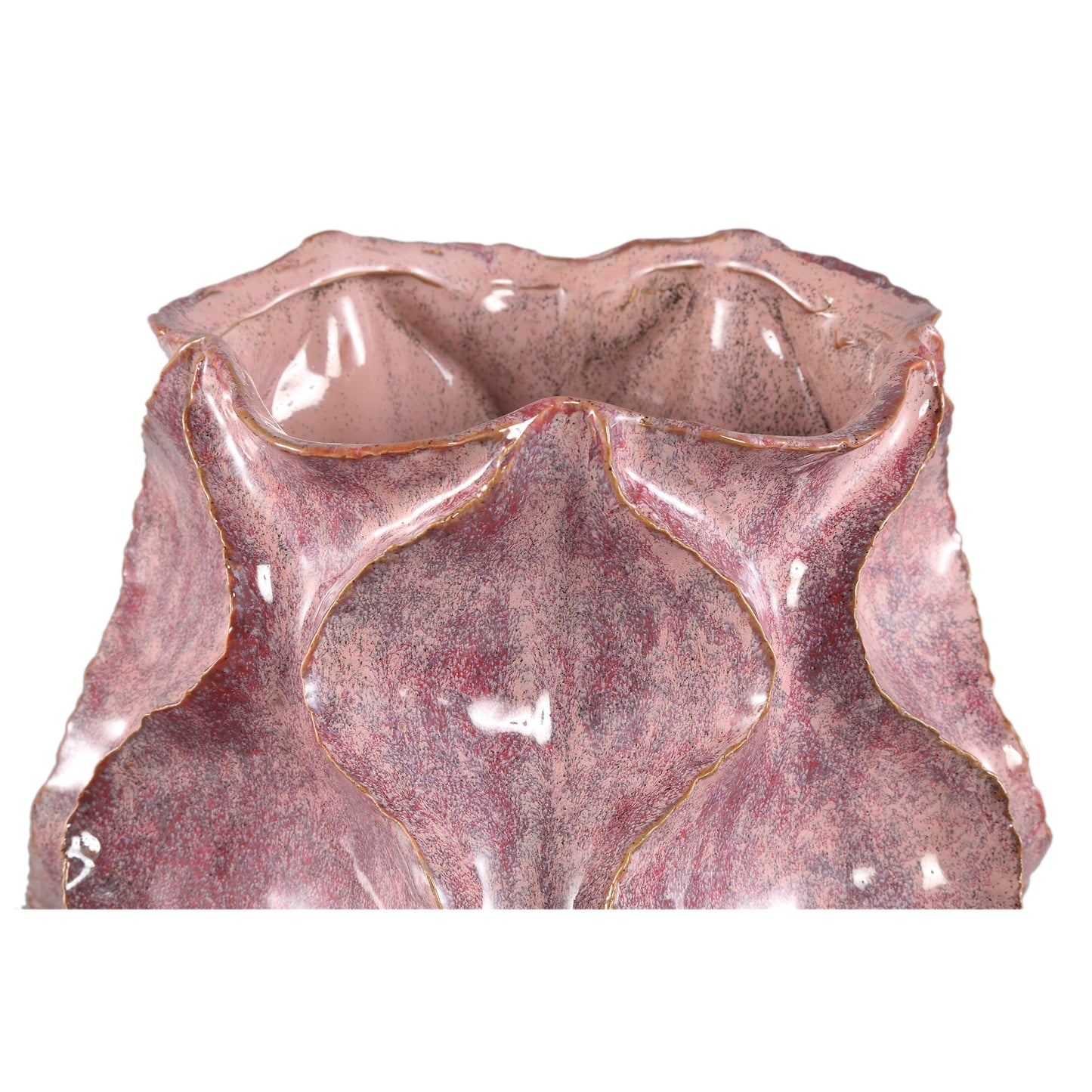 Cu Pink Ceramic Pot Irregular Dented On Foot L