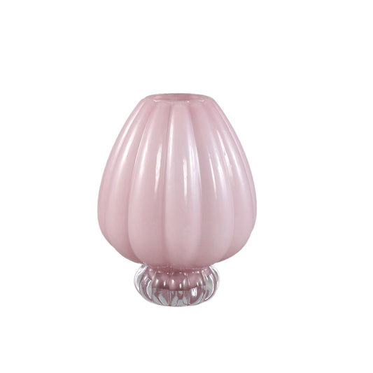 Syamer Pink Milkglass Vase Ribbed On Foot S