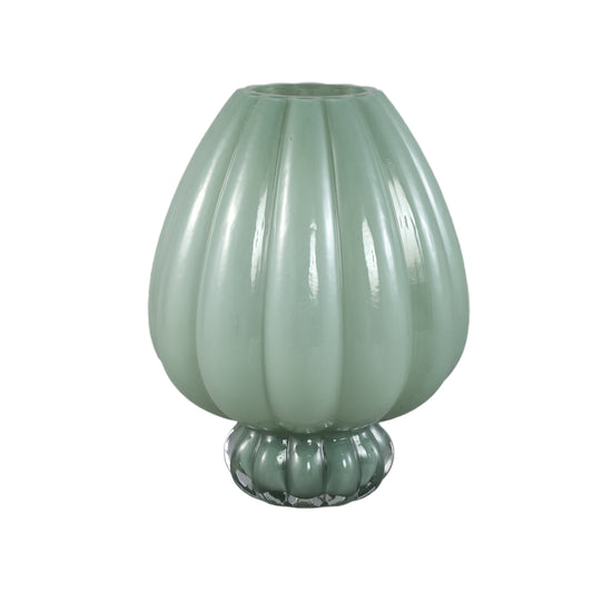 Syamer Green Milkglass Vase Ribbed On Foot L