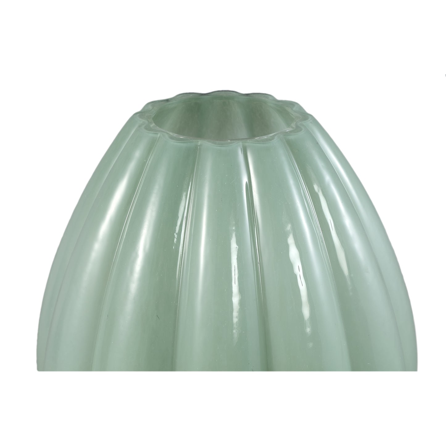Syamer Green Milkglass Vase Ribbed On Foot L