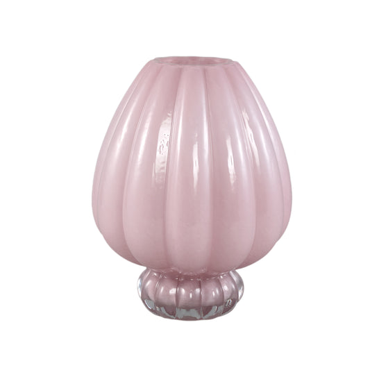 Syamer Pink Milkglass Vase Ribbed On Foot L
