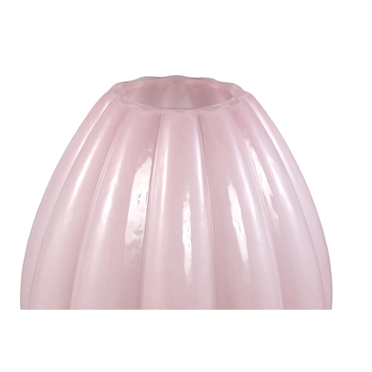 Syamer Pink Milkglass Vase Ribbed On Foot L