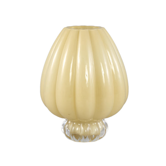 Syamer Crème Melkglas Vaas Geribfeld op Voet L – Set van 4 - 4 Sets 27x21x21 cm