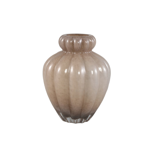 Syamer Brown Milkglass Vase Ribbed Small Border S