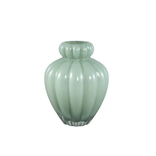 Syamer Green Milkglass Vase Ribbed Small Border S