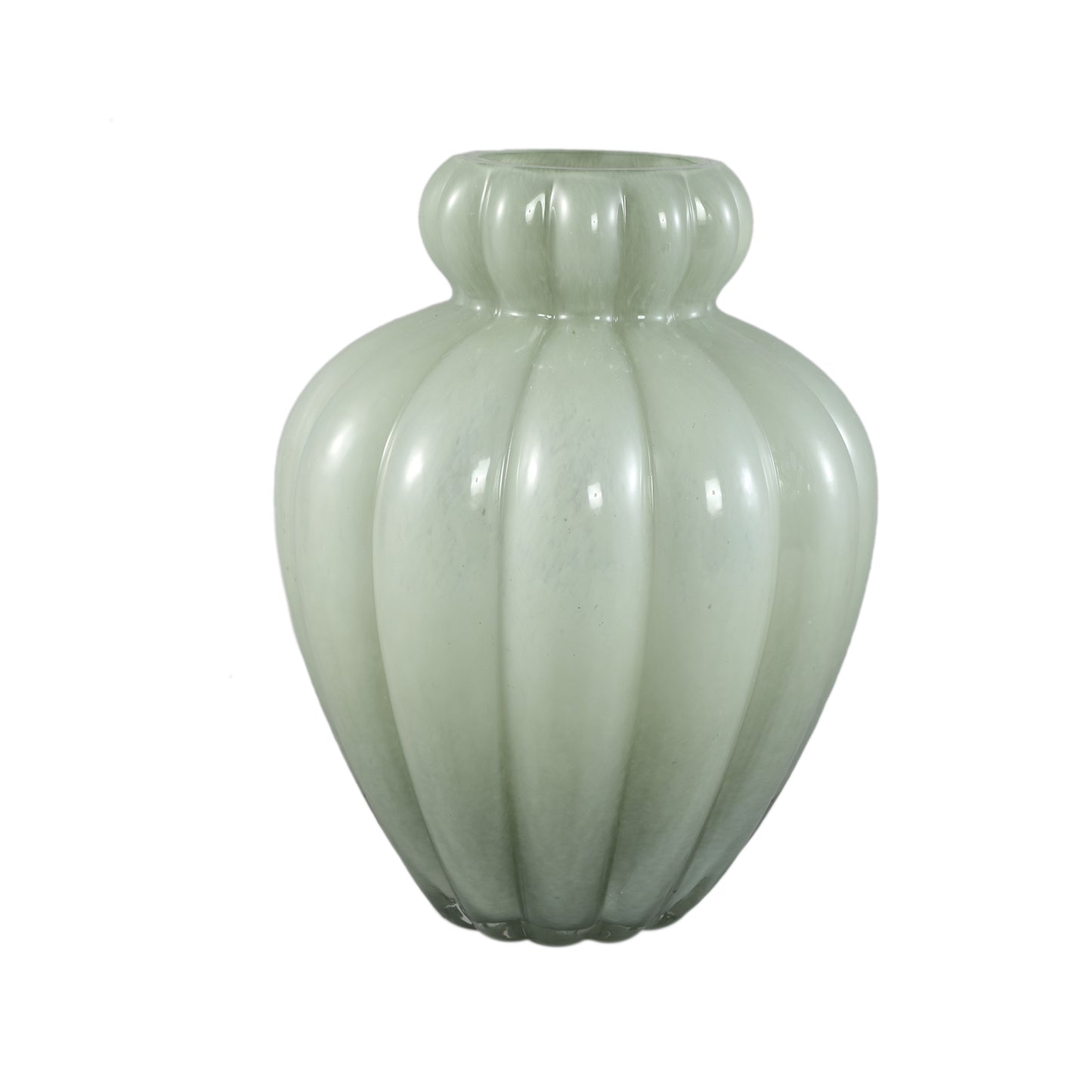 Syamer Green Milkglass Vase Ribbed Small Border L
