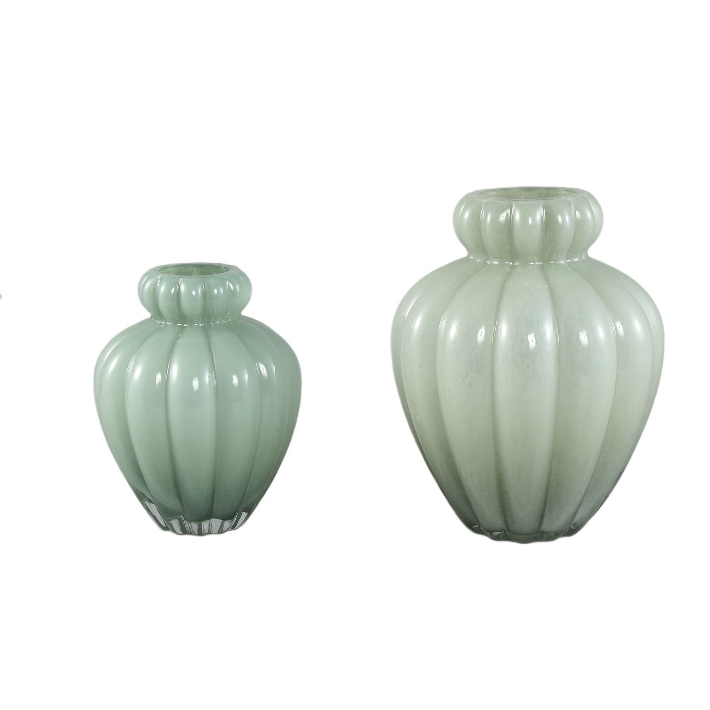 Syamer Green Milkglass Vase Ribbed Small Border L