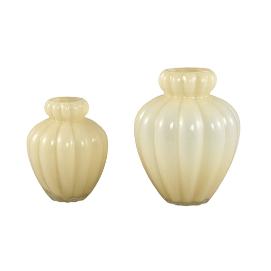 Syamer Crème Melkglas Vaas Geribbed Small Border L Set van 4 - 4 Sets 27x21x21 cm