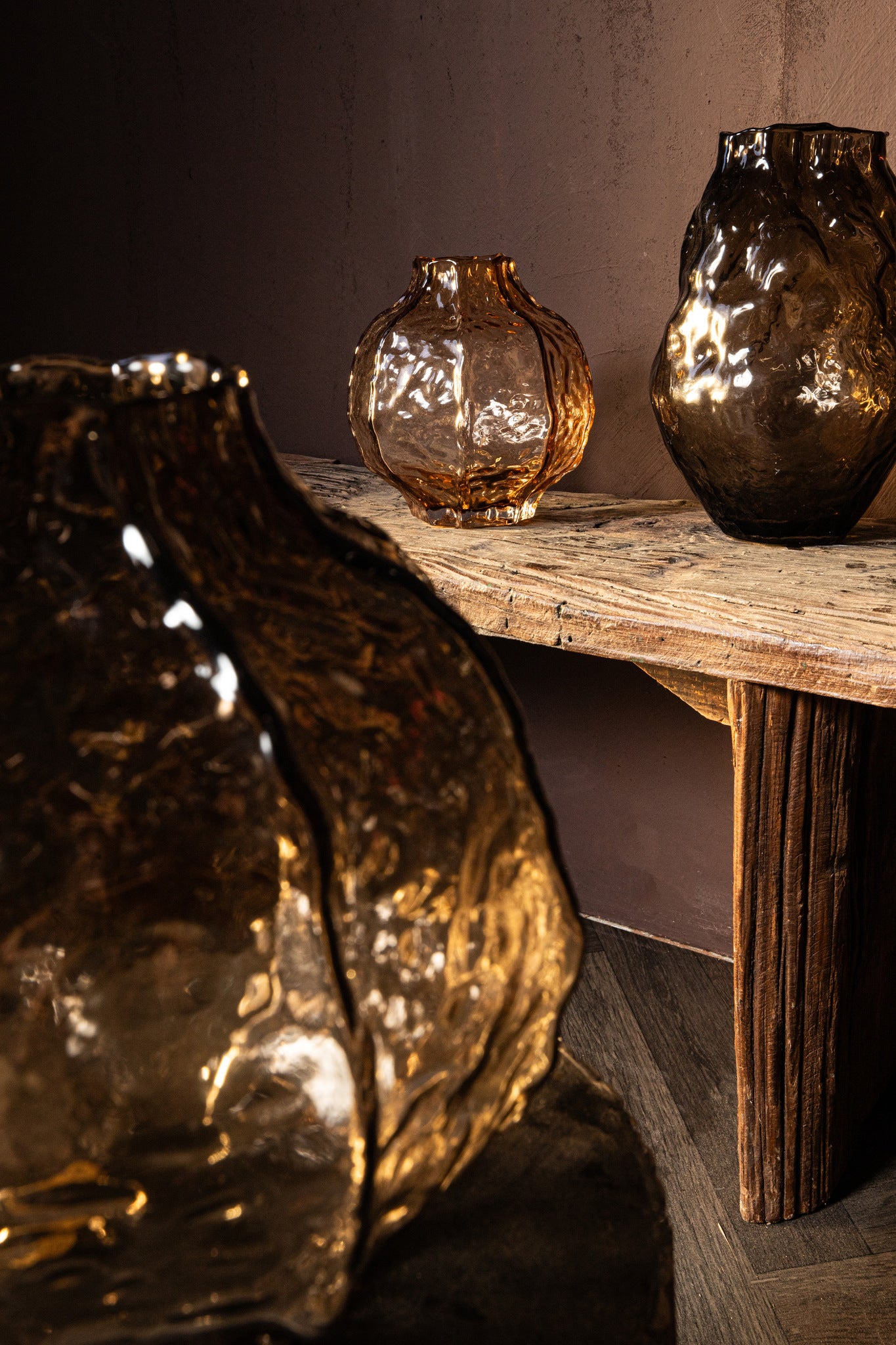 Narin Brown Irregular Shaped Glass Vase L