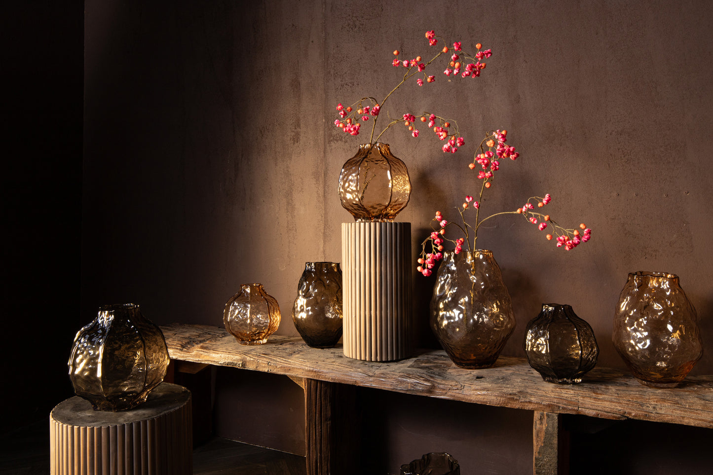 Narin Brown Round Shaped Glass Vase L