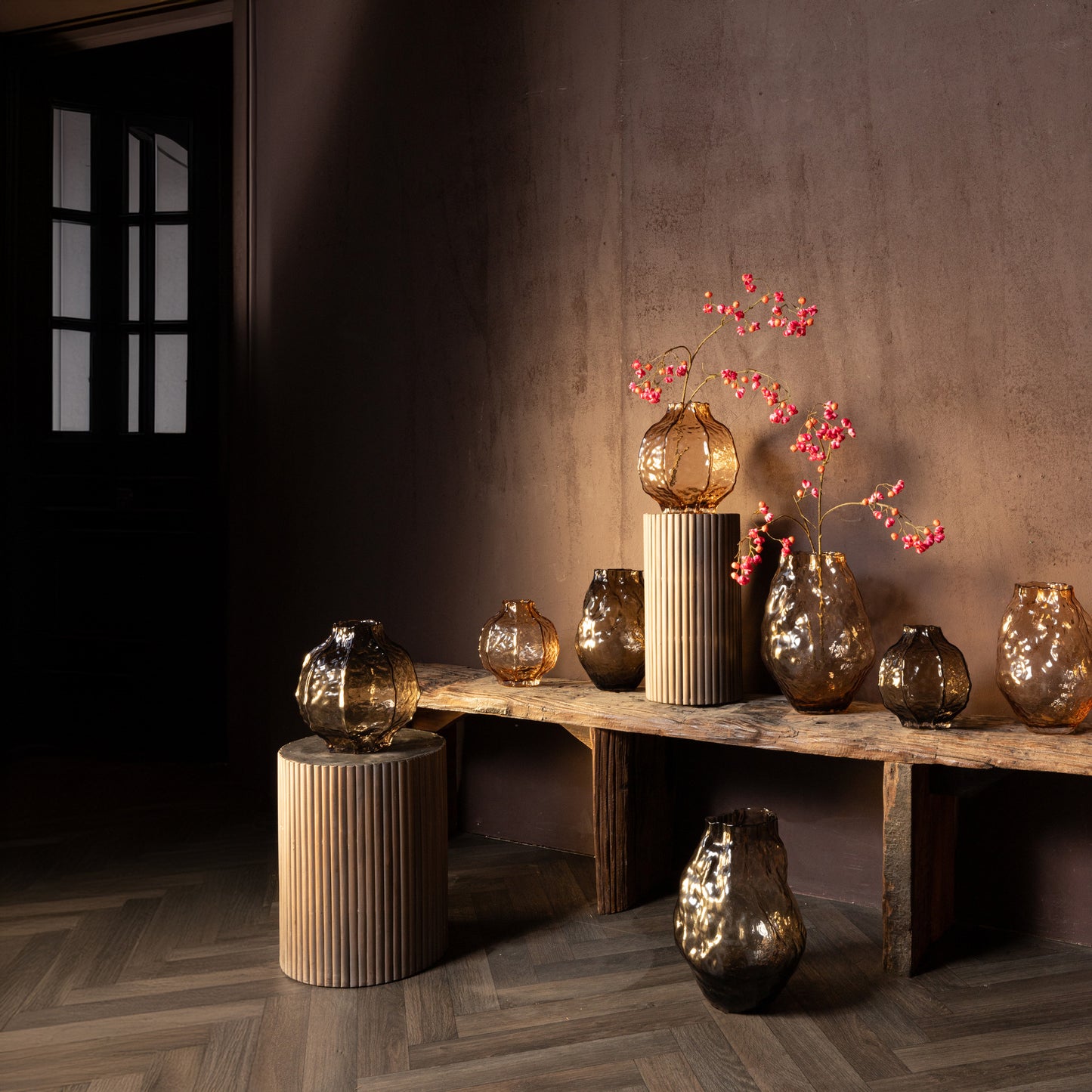 Narin Brown Round Shaped Glass Vase L