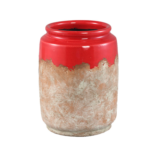 Breffni Red Round Terra Pot Glazed Top M