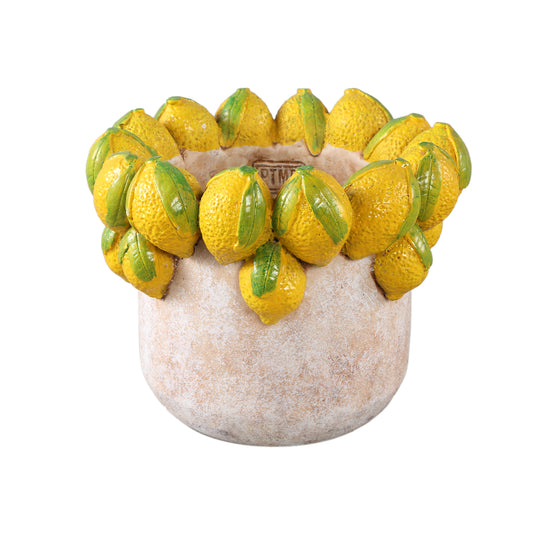 Latesha Yellow Round Cement Pot With Lemons L