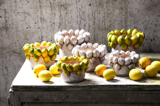 Latesha Yellow Round Cement Pot With Lemons L