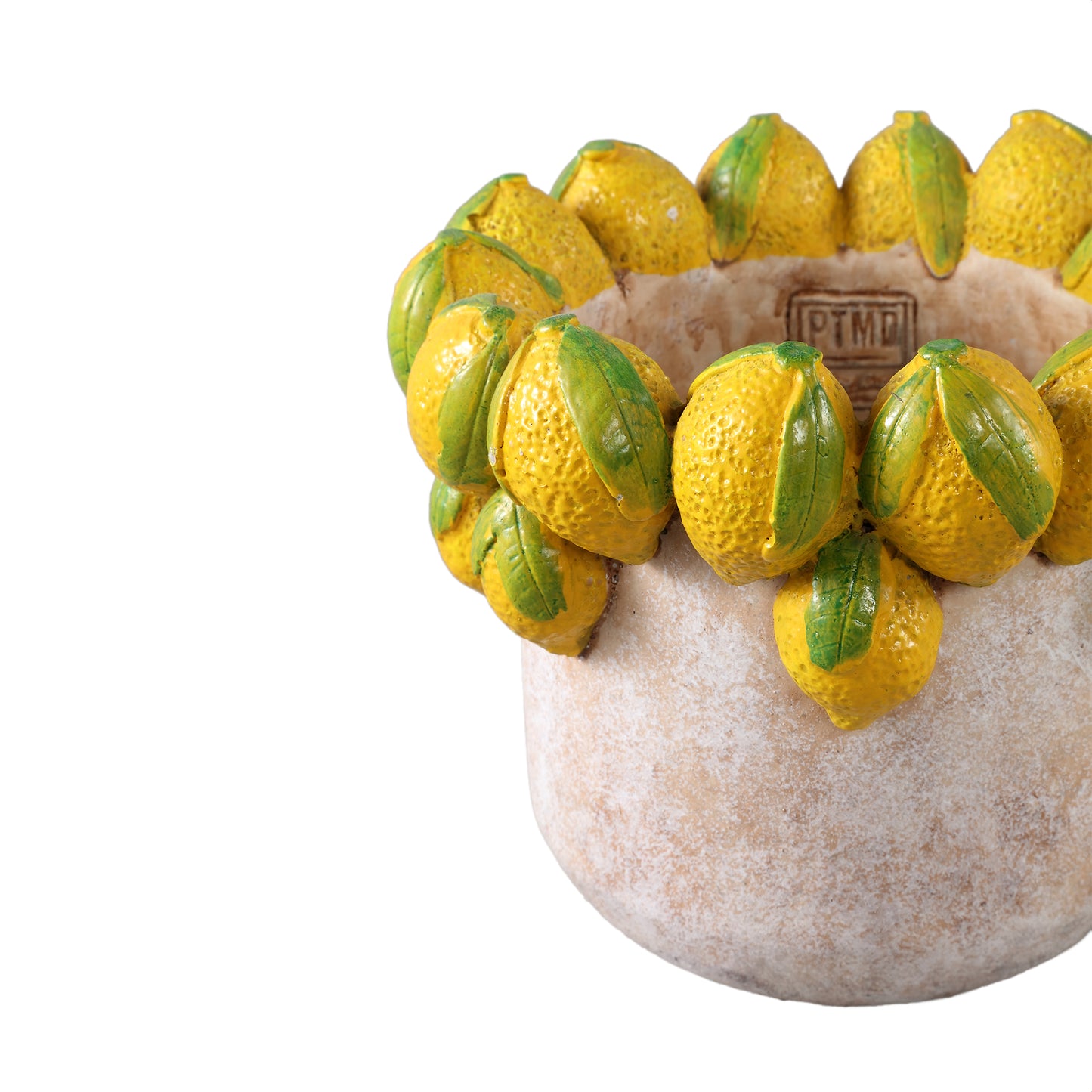 Latesha Yellow Round Cement Pot With Lemons L