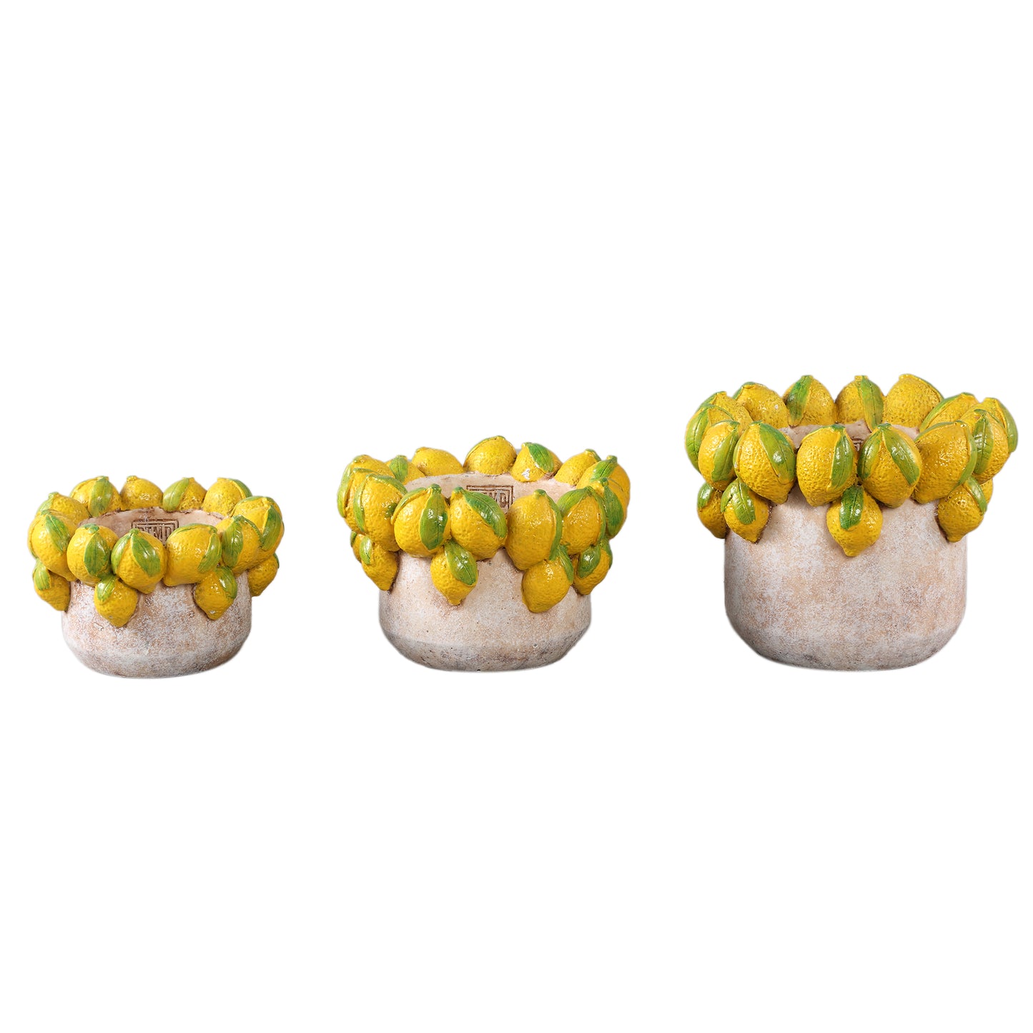 Latesha Yellow Round Cement Pot With Lemons L