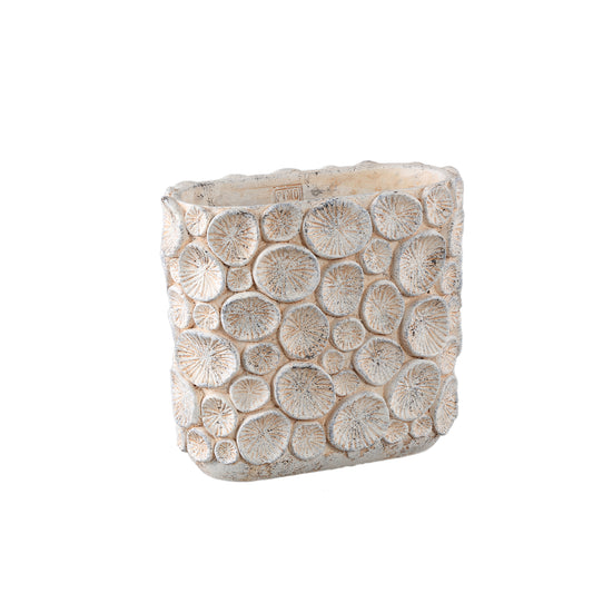 Ayisy Cream Oval Cement Pot With Coral M