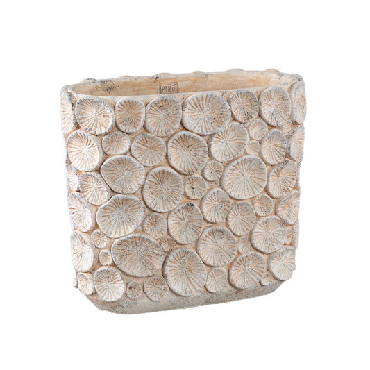 Ayisy Cream Oval Cement Pot With Coral L