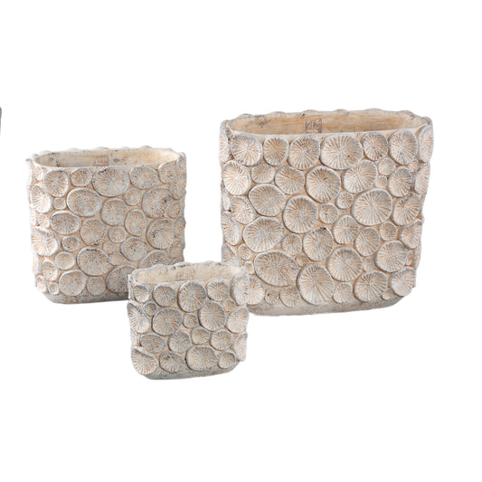 Ayisy Crème Ovale Cementpot Met Koraal L 36x40x20 cm