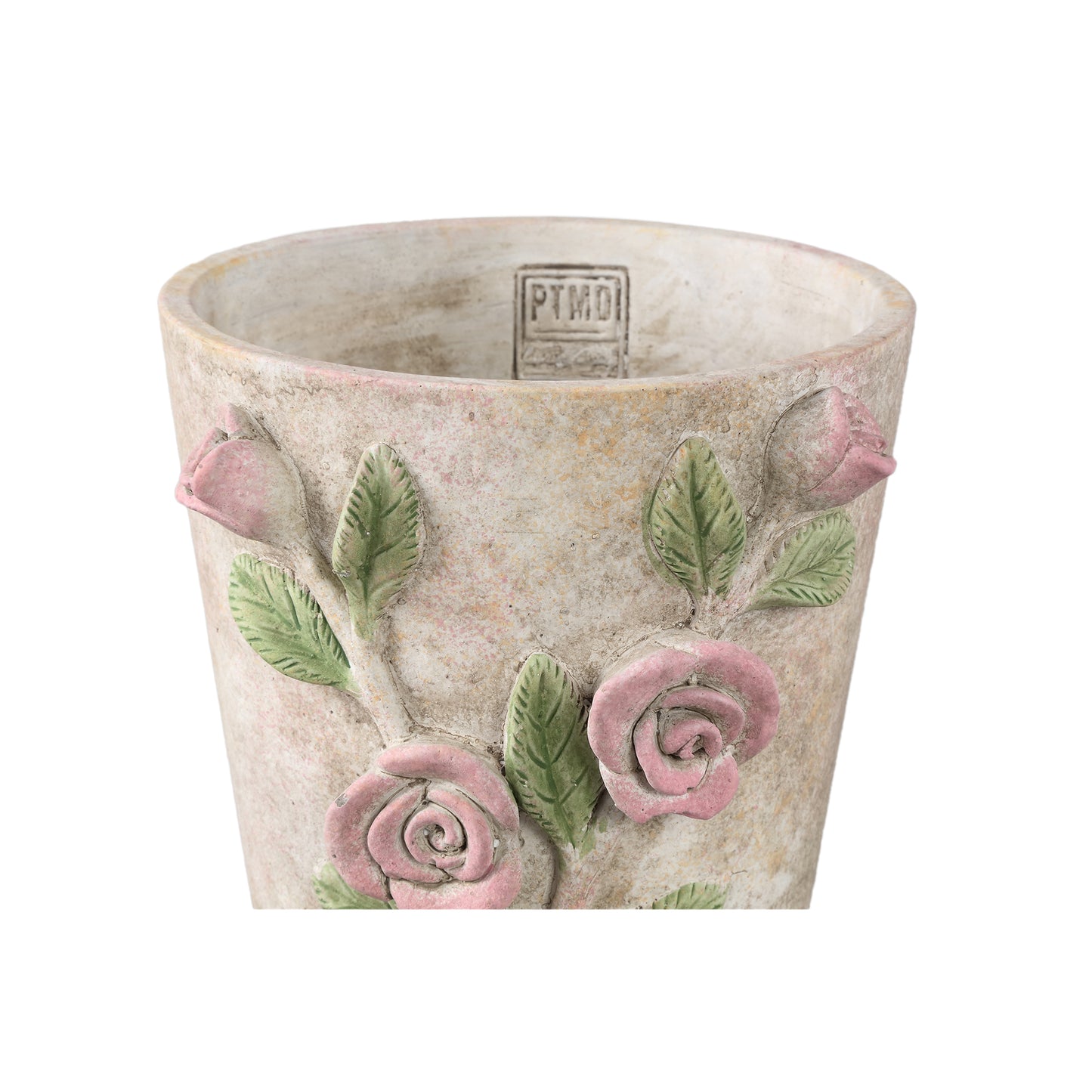 Annastasia Cream Round Cement Pot With Flowers L