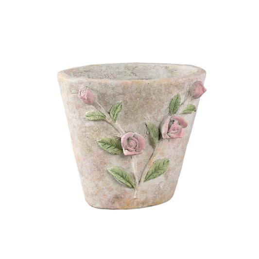 Annastasia Cream Oval Cement Pot With Flowers L
