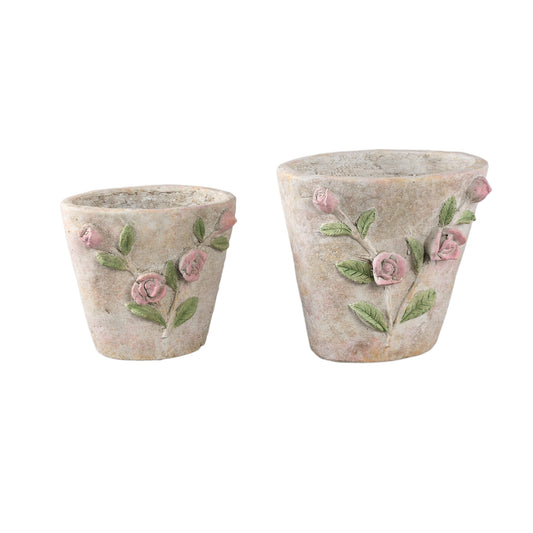 Annastasia Cream Oval Cement Pot With Flowers L