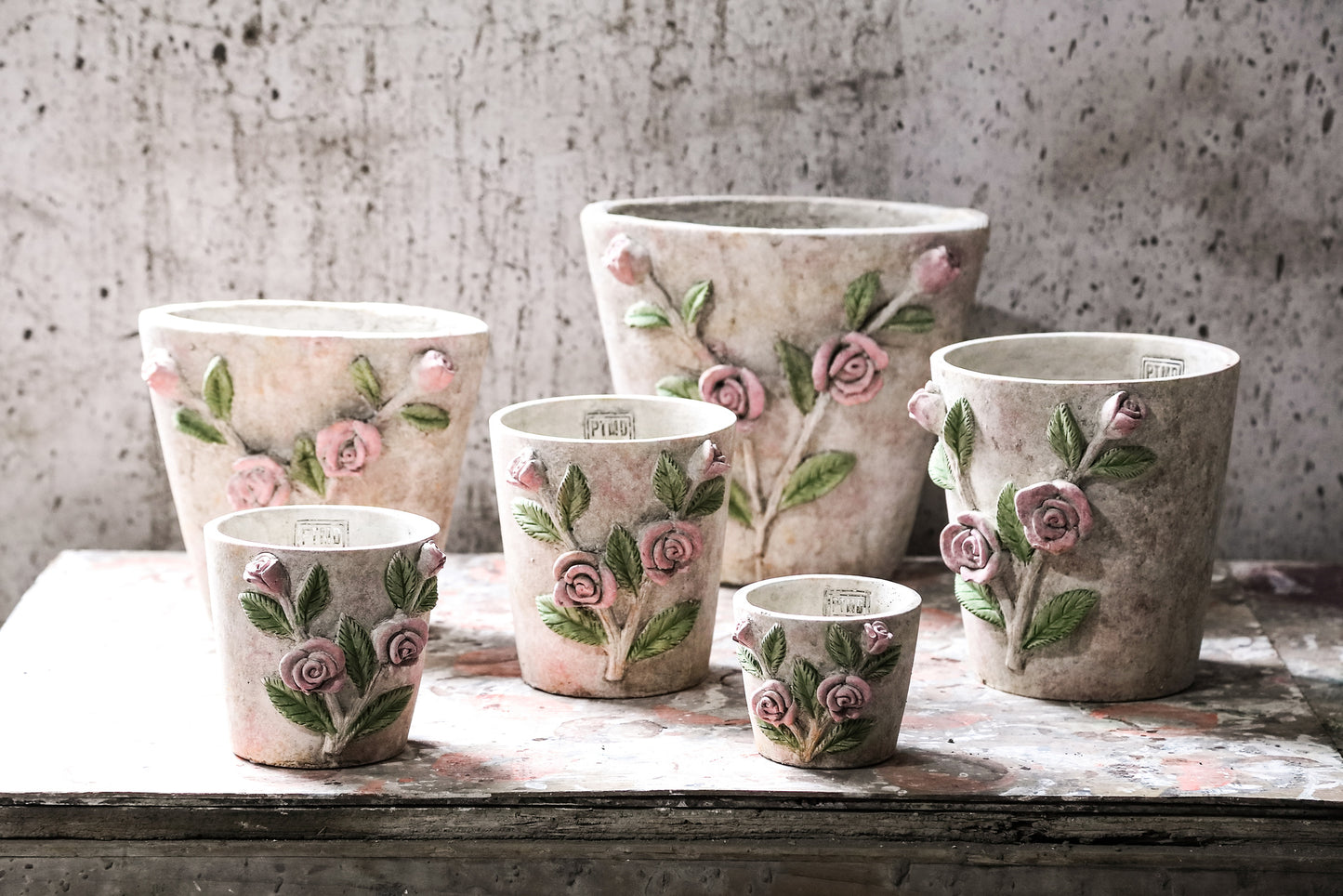 Annastasia Cream Oval Cement Pot With Flowers L