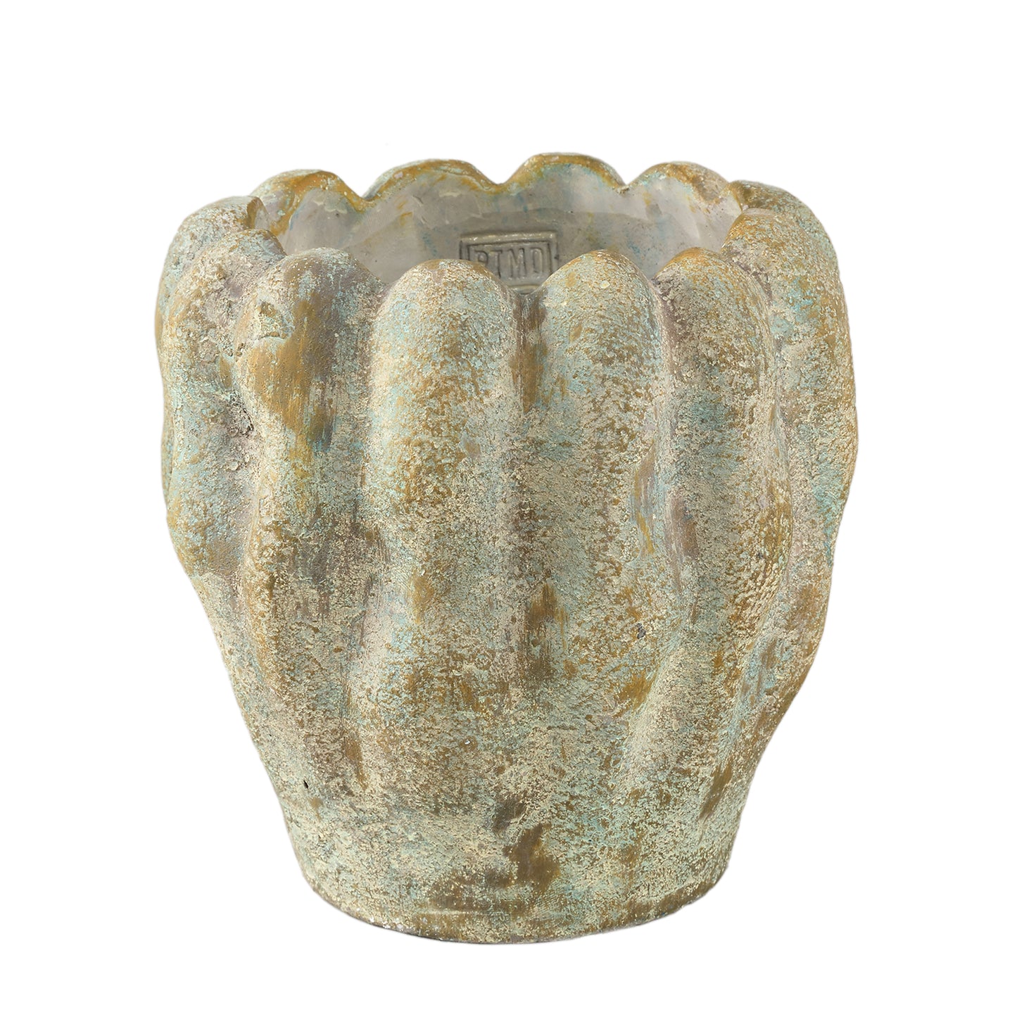 Contina Green Round Cement Pot Thick Wavy XL