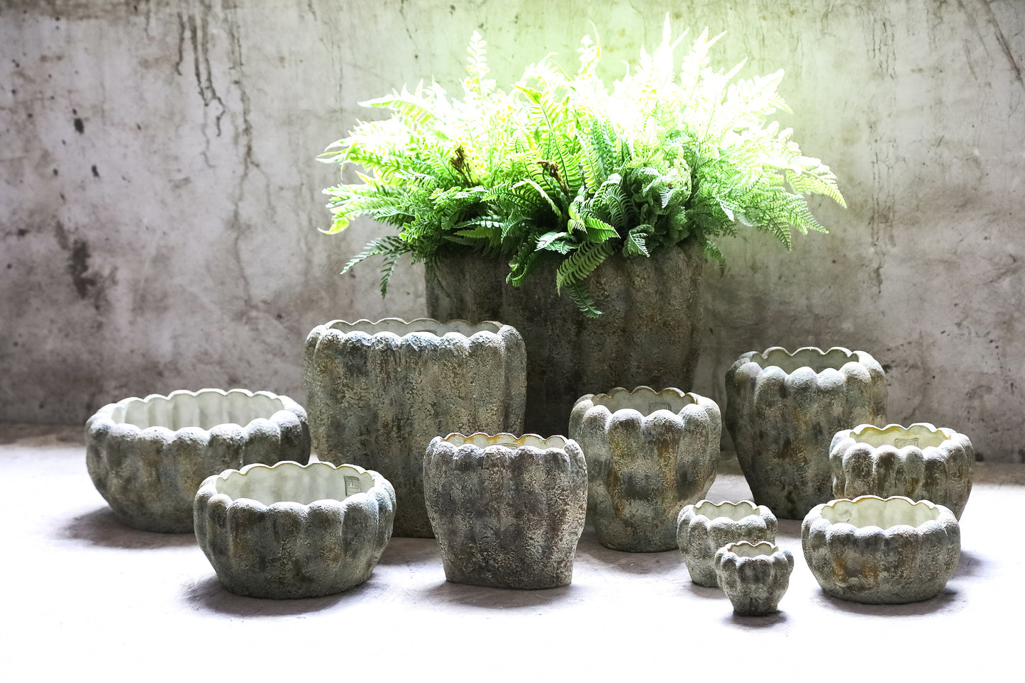 Contina Green Round Cement Pot Thick Wavy XL