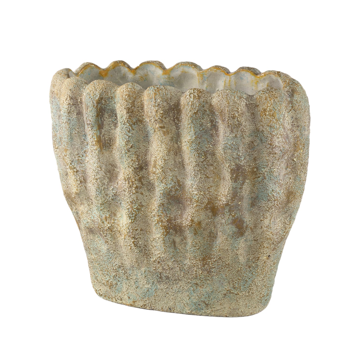 Contina Green Oval Cement Pot Thick Wavy L