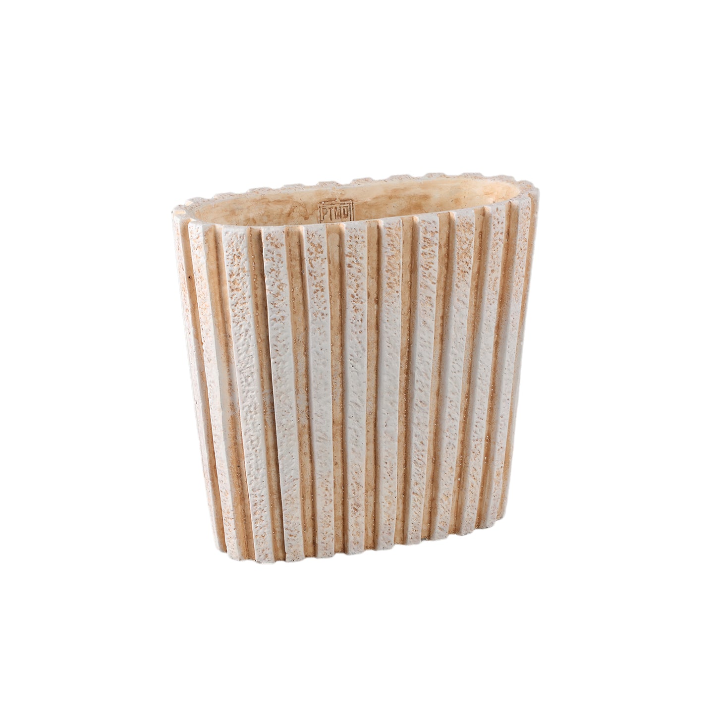 Marijus Cream Oval Cement Pot Ribbed M