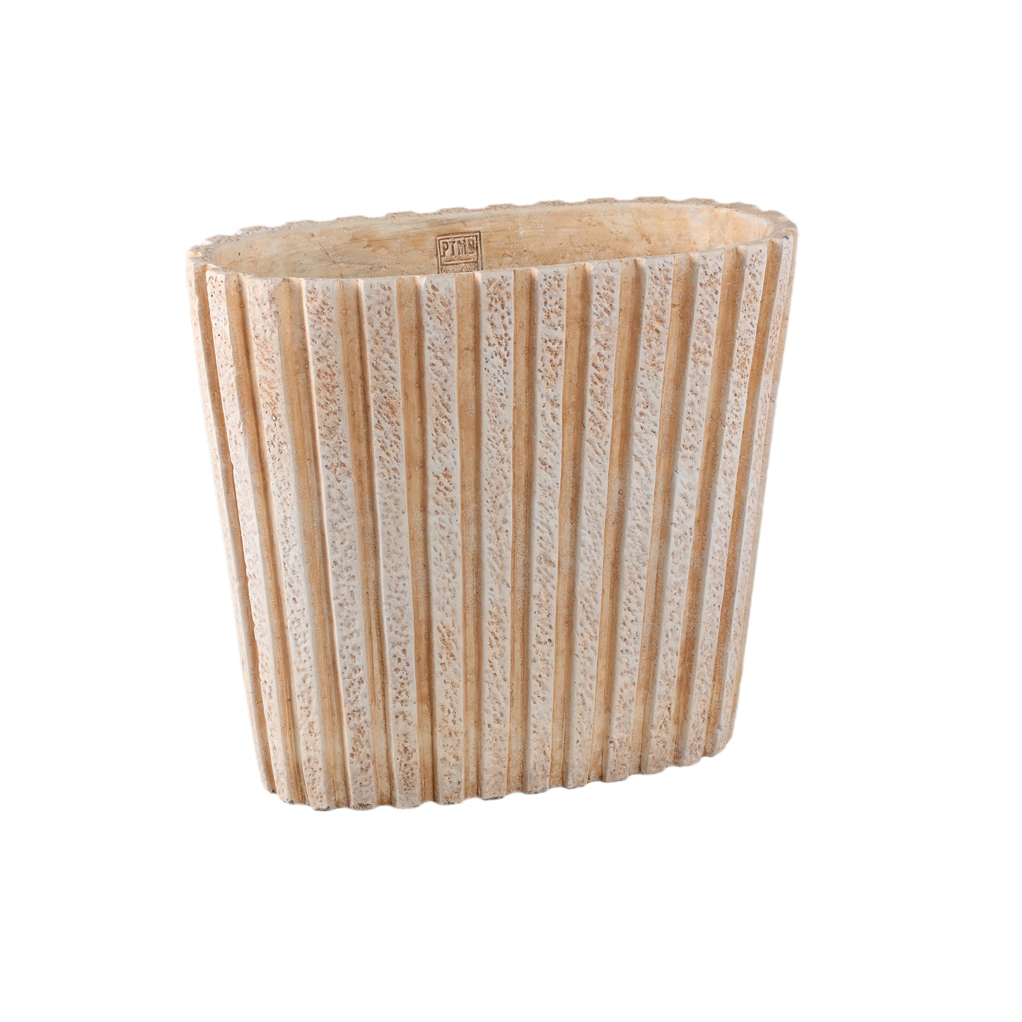 Marijus Cream Oval Cement Pot Ribbed L