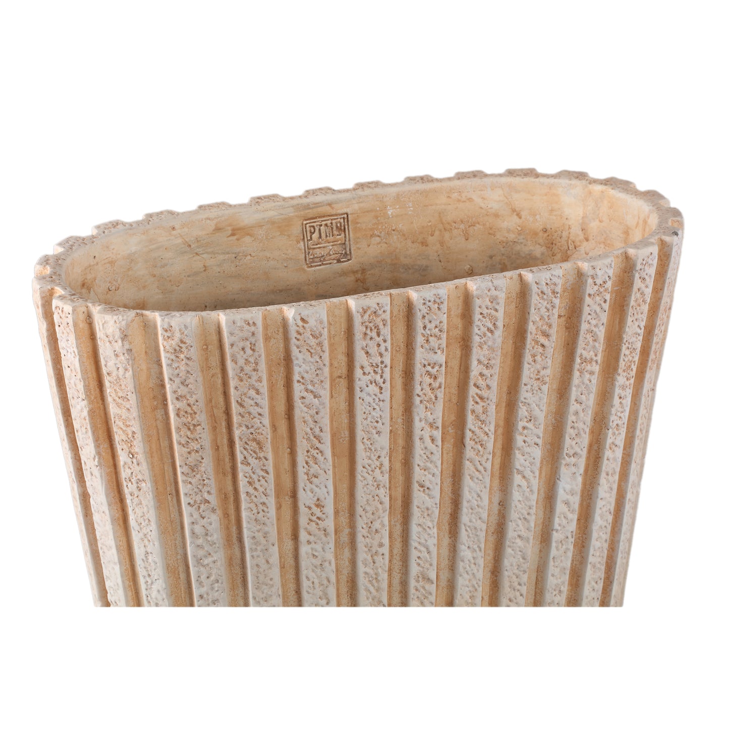 Marijus Cream Oval Cement Pot Ribbed L