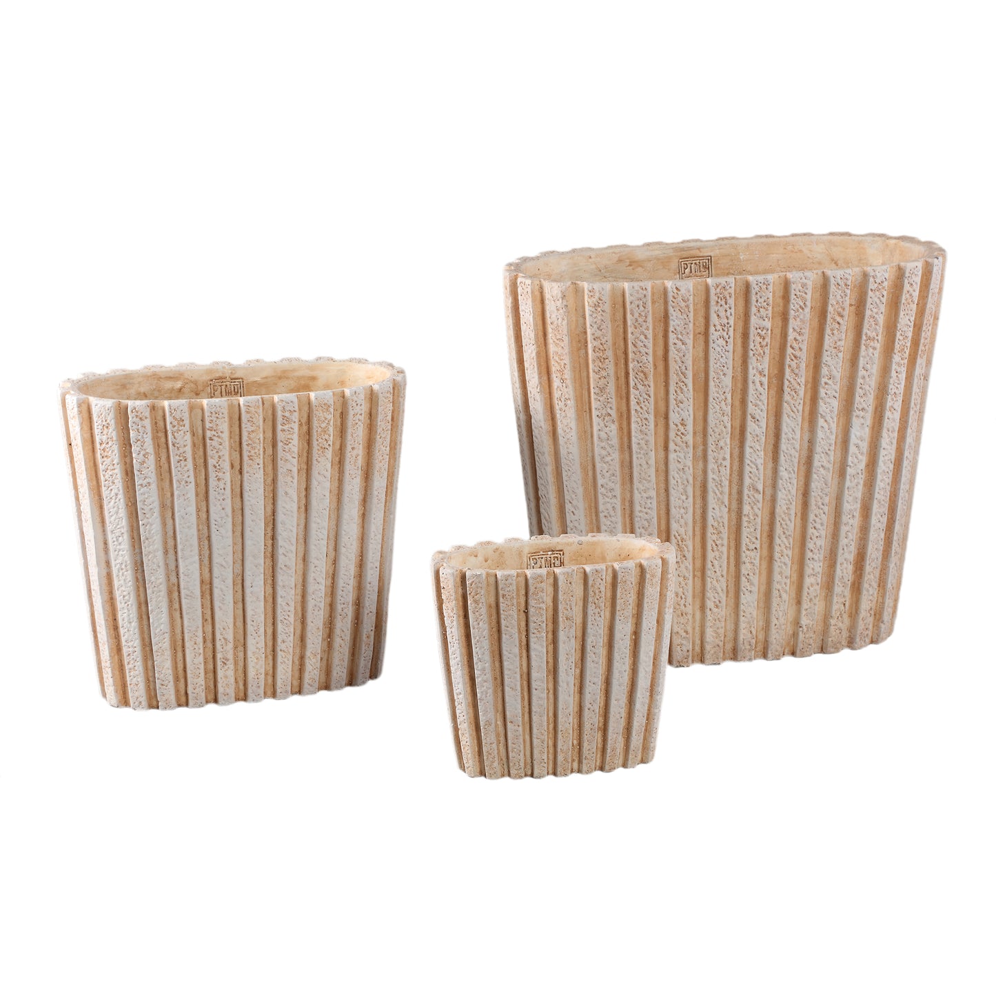 Marijus Cream Oval Cement Pot Ribbed L