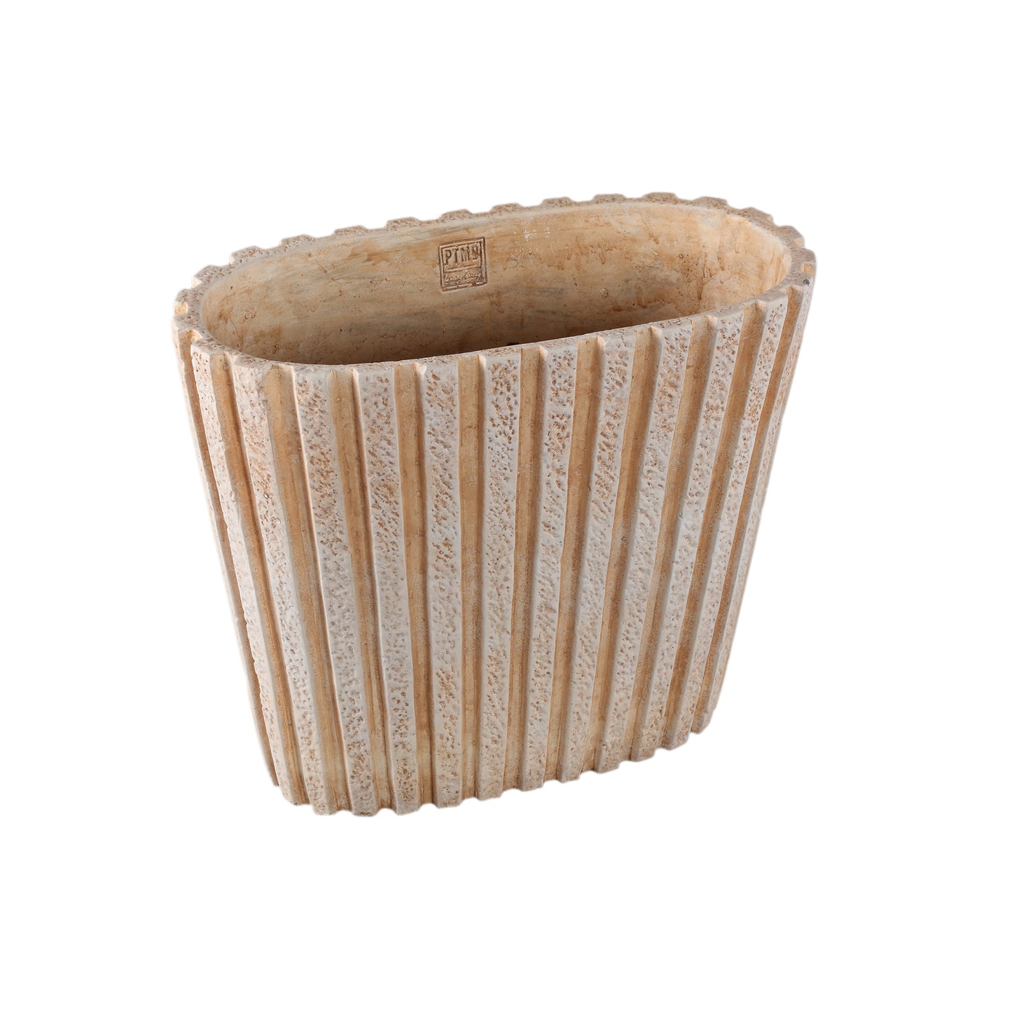 Marijus Cream Oval Cement Pot Ribbed L