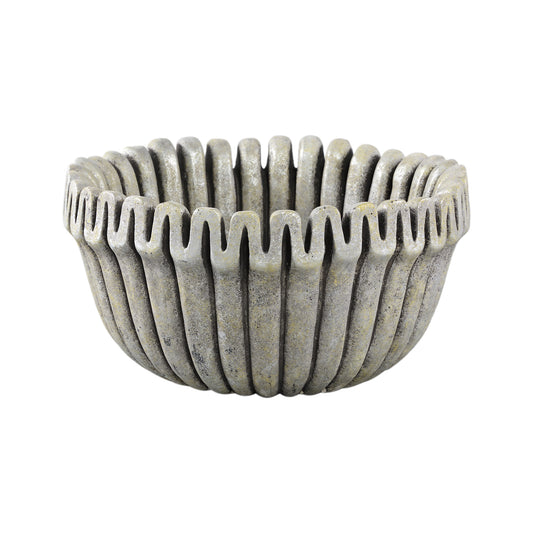 Raffay Grey Cement Round Pot Ribbed Lines Low L