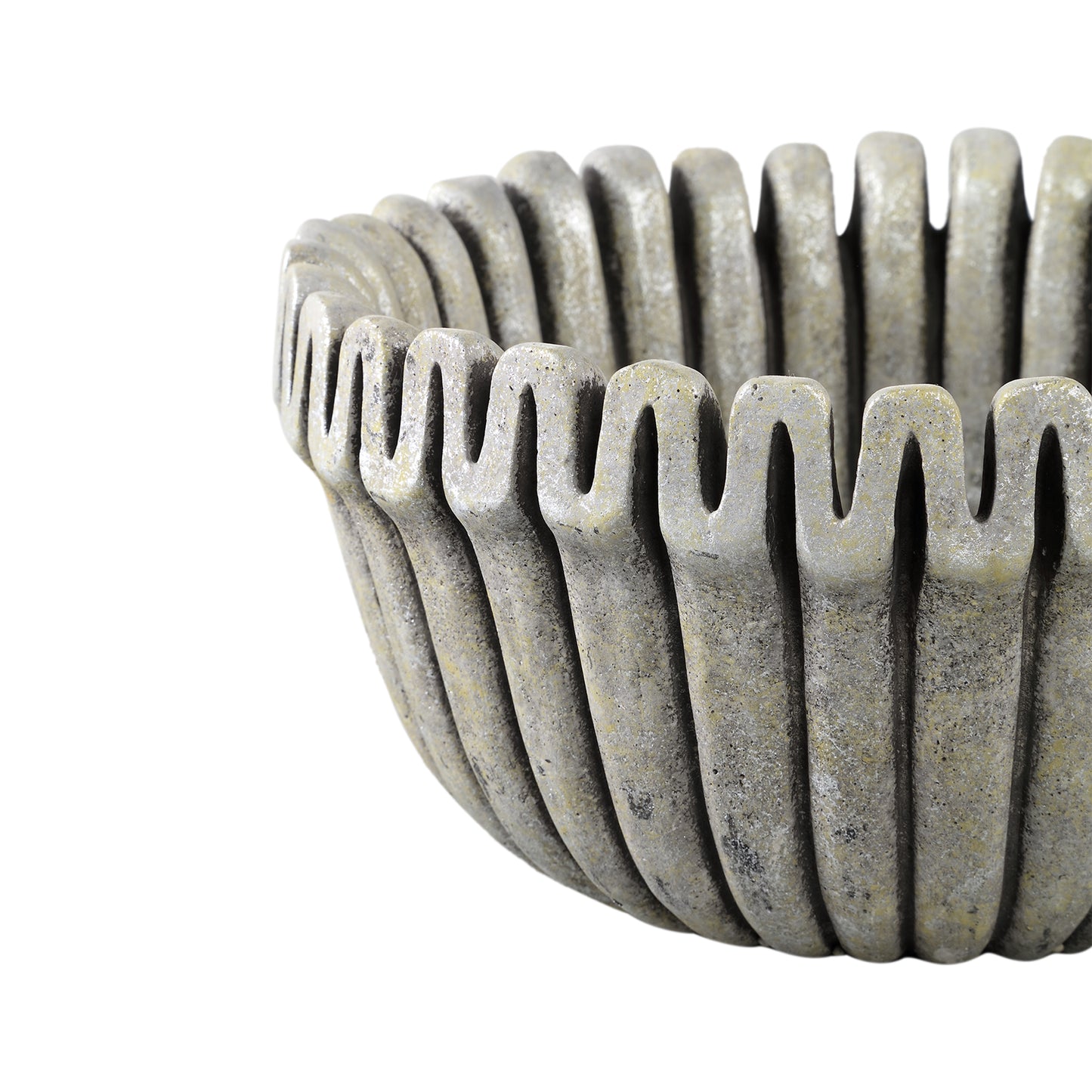 Raffay Grey Cement Round Pot Ribbed Lines Low L