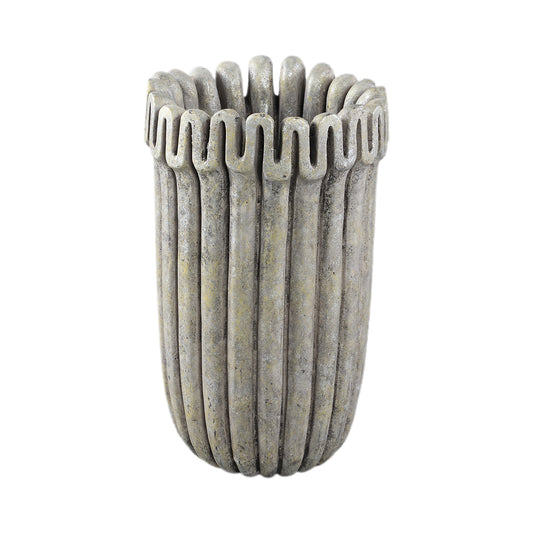 Raffay Grey Cement Round Pot Ribbed Lines High S