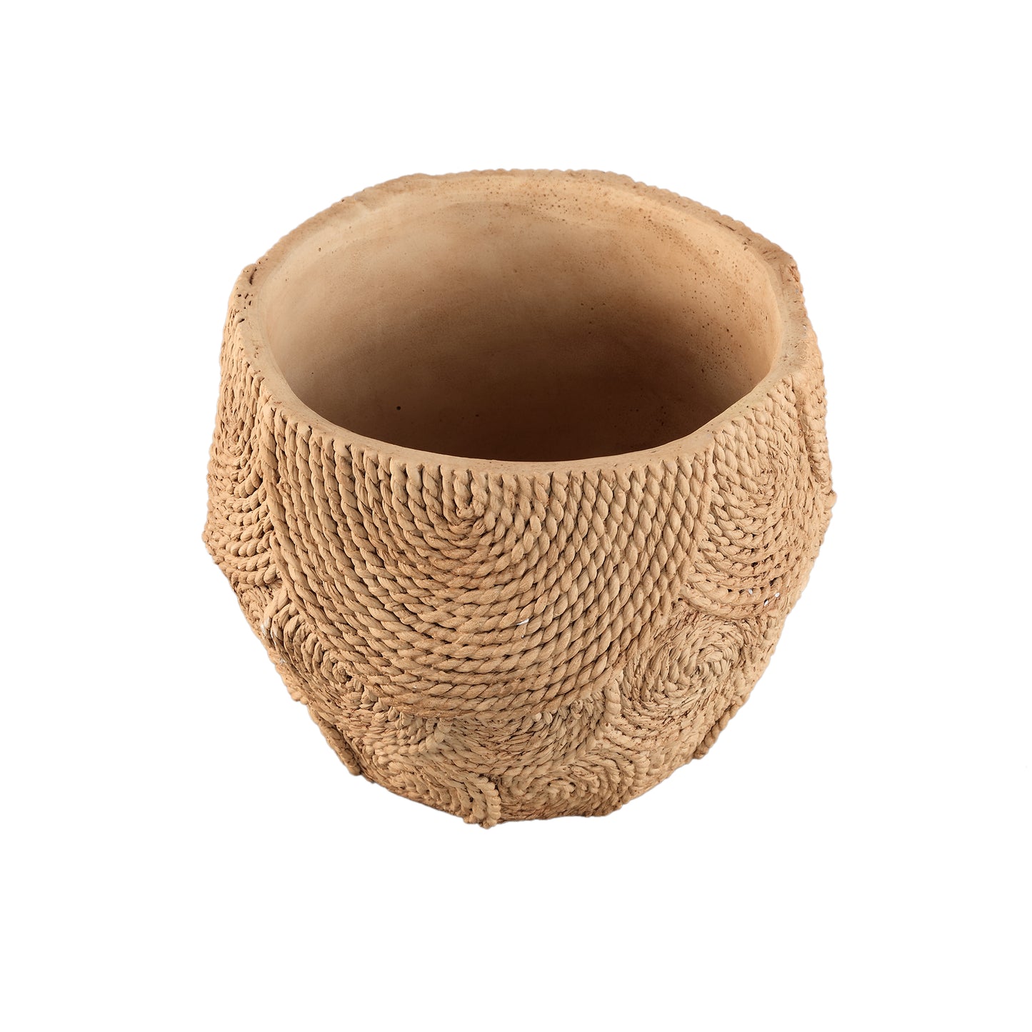 Howram Brown Round Cement Pot With Circles Low L