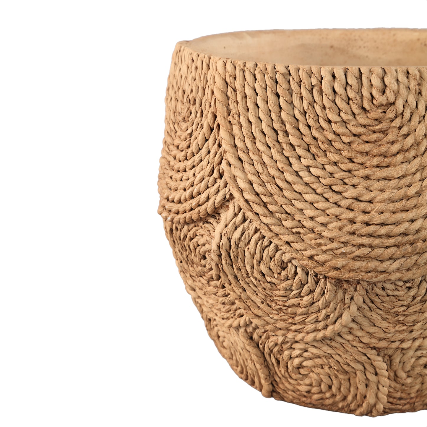 Howram Brown Round Cement Pot With Circles Low L