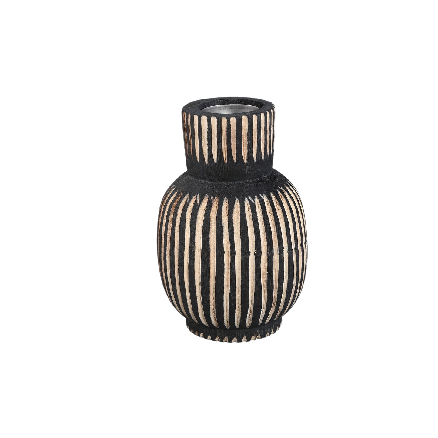 Jordhan Black Natural Wood Candleholder Round High