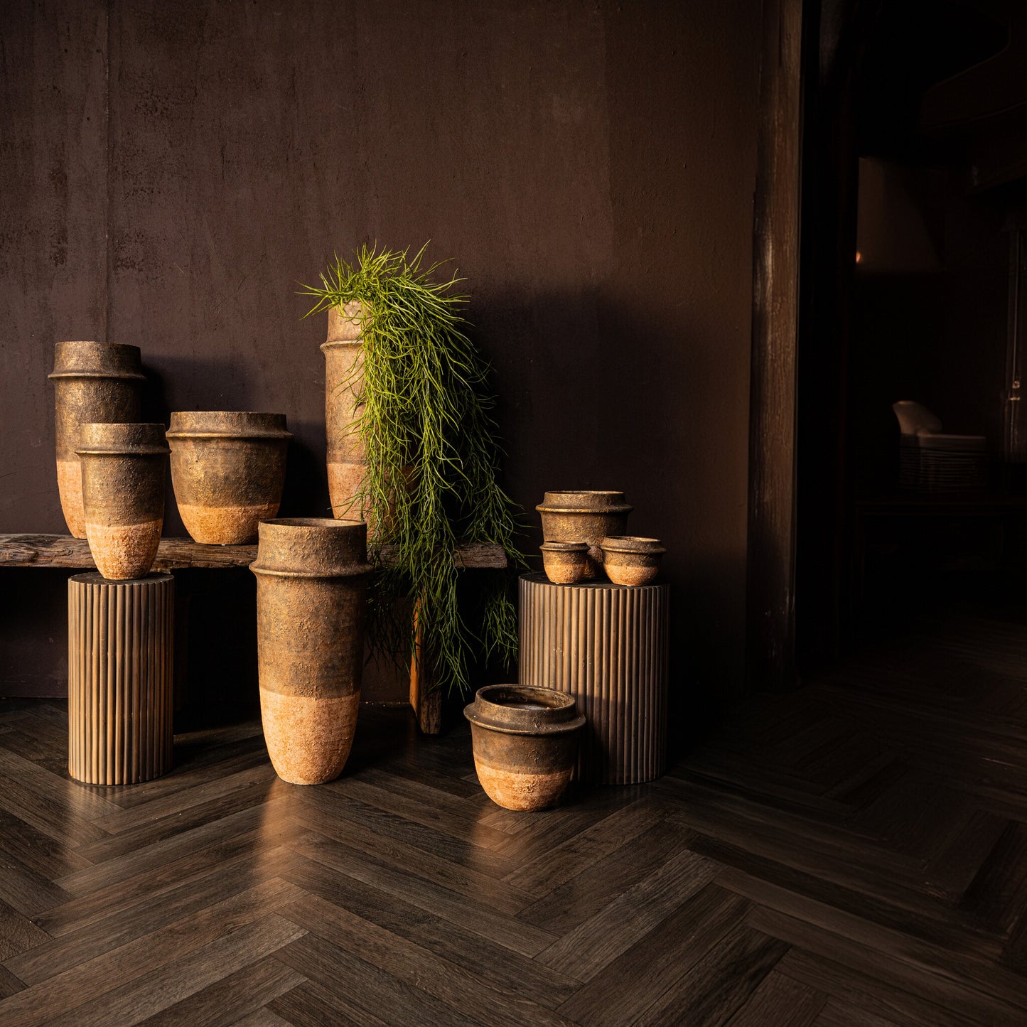 Christenee Grey Half Brown Cement Round Pot Big S