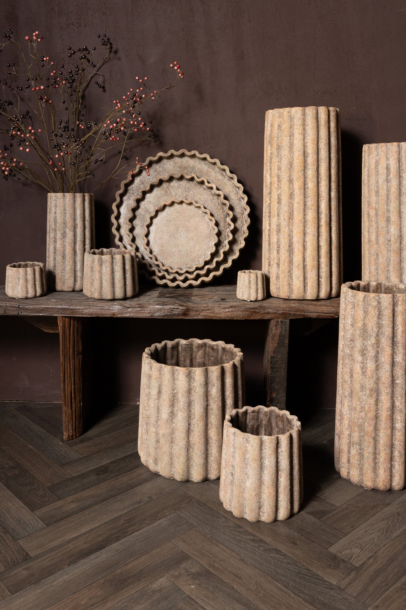 Jaydean Grey Cement Pot Ribbed Structure Round XXL