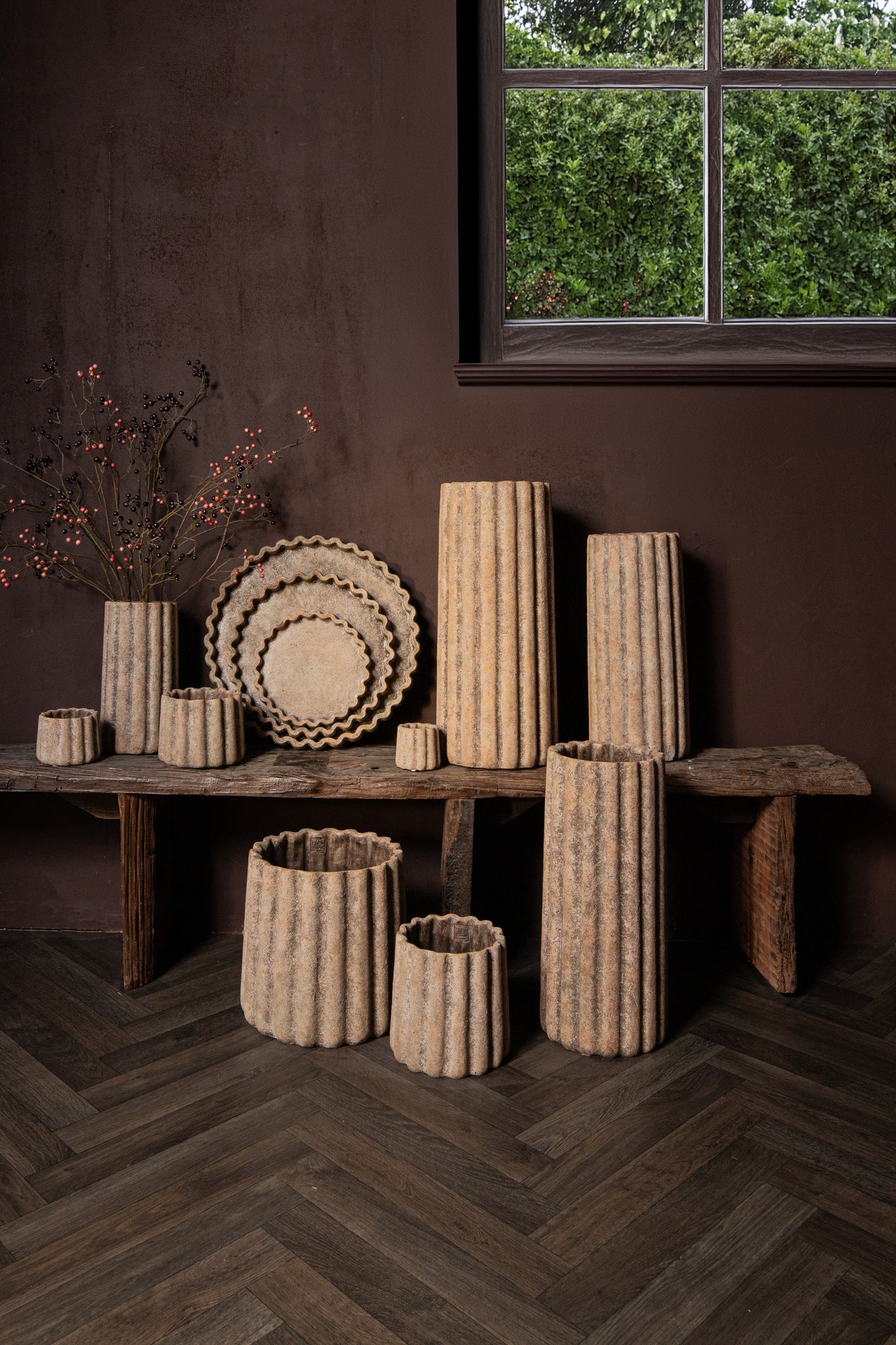 Jaydean Grey Cement Pot Ribbed Structure Round XXL