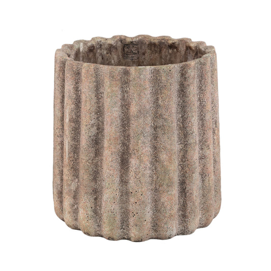 Jaydean Grijze Cement Pot Met Geribd Oppervlak Rond XXL 30x30x30 cm