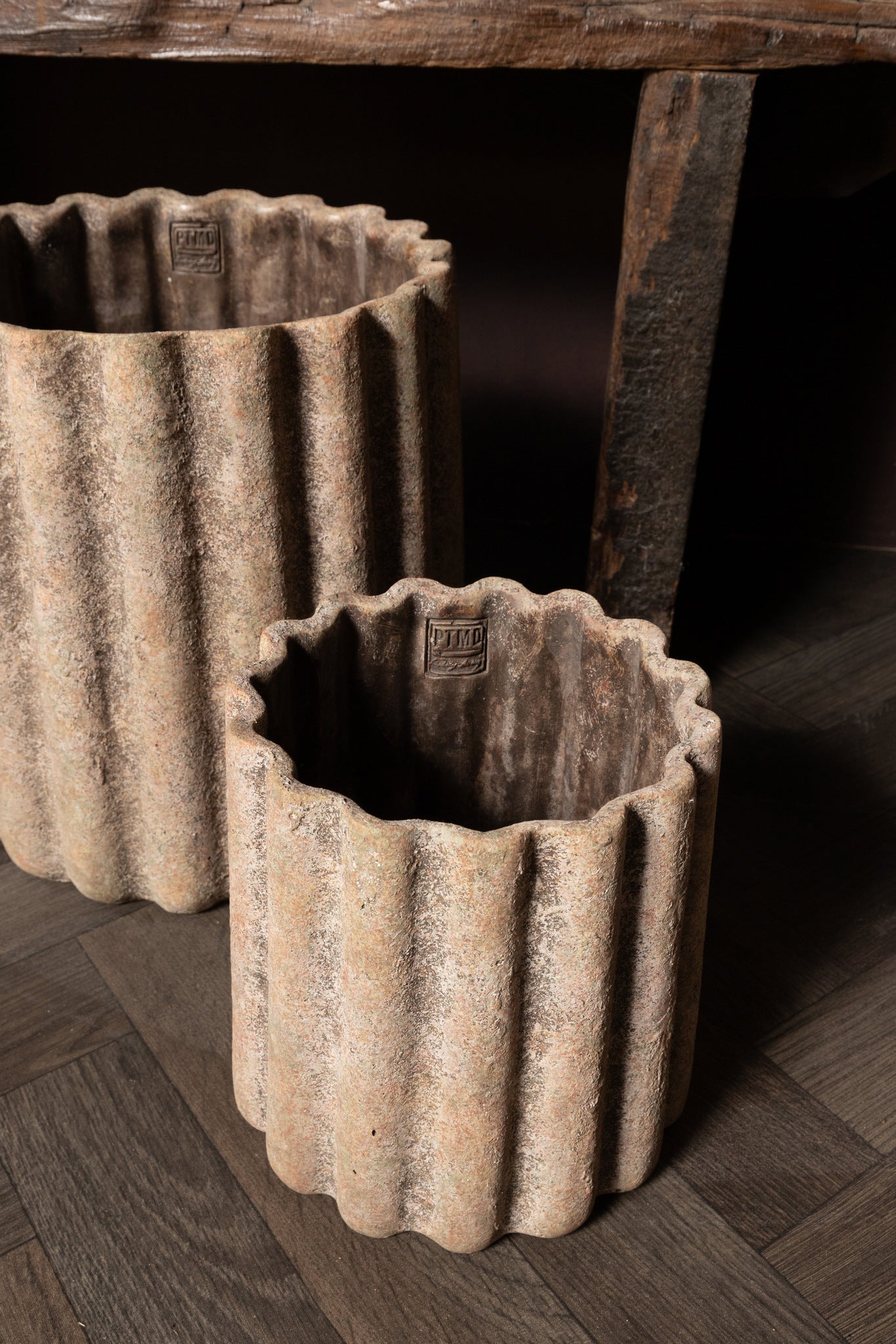 Jaydean Grey Cement Pot Ribbed Structure High S