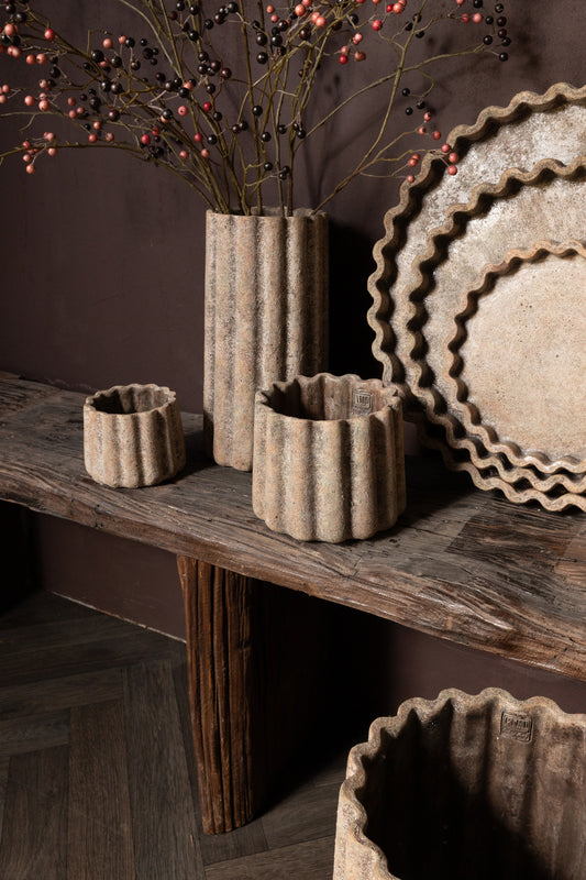 Jaydean Grey Cement Pot Ribbed Structure High M