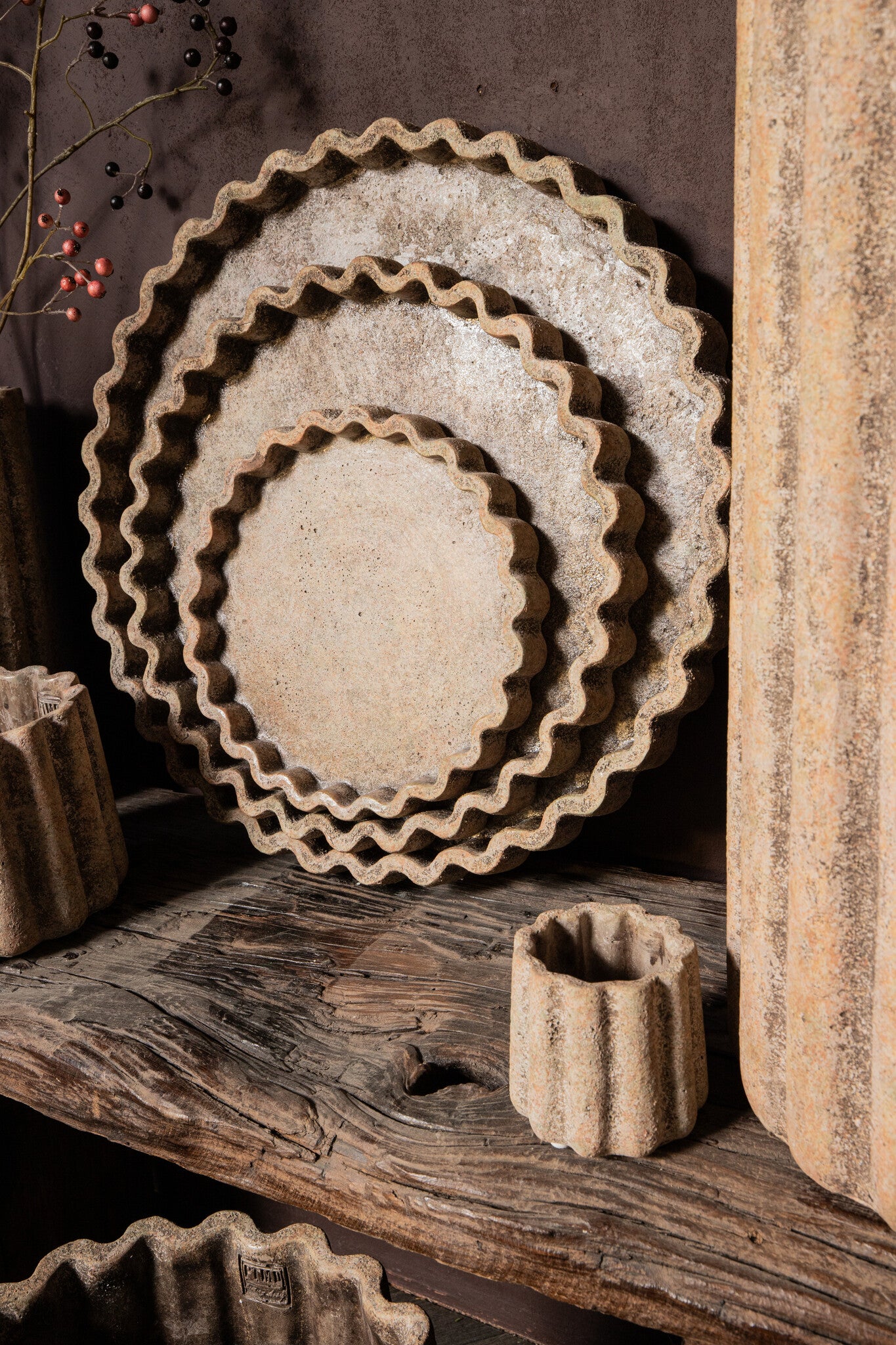 Jaydean Grey Cement Pot Ribbed Structure High L