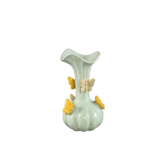 Tamarae Green Ceramic Flowy Vase W Butterfly S